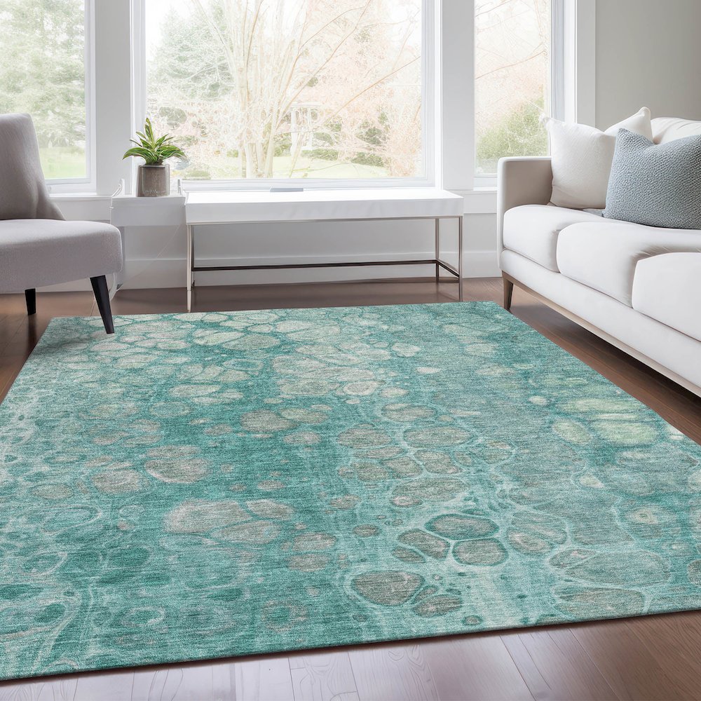 Machine Washable Indoor/Outdoor Chantille Aqua 8' x 10' Rug. Picture 6
