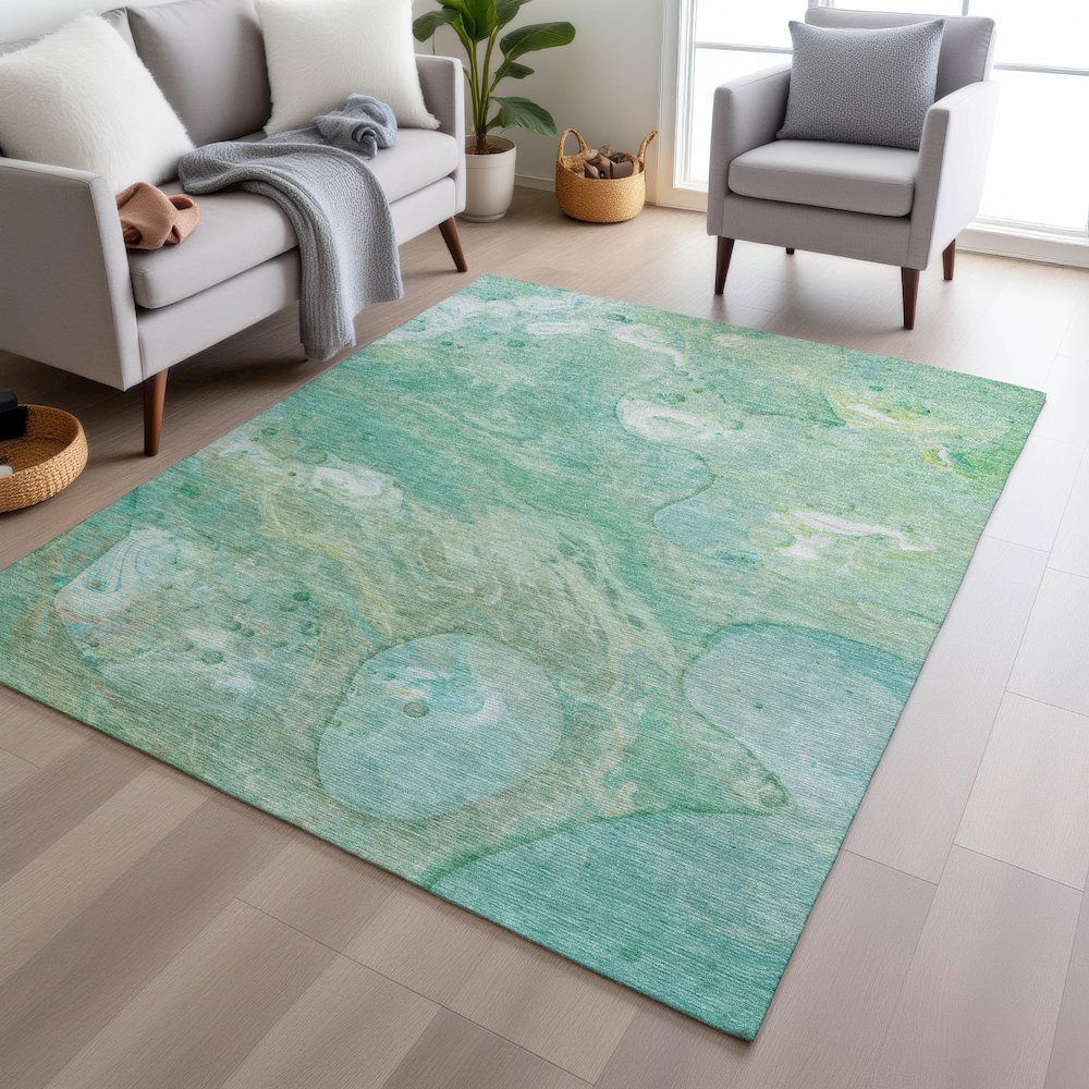 Machine Washable Indoor/Outdoor Chantille Teal 8' x 10' Rug. Picture 5