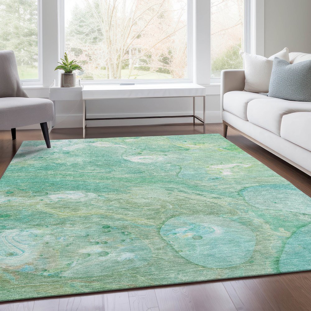 Machine Washable Indoor/Outdoor Chantille Teal 8' x 10' Rug. Picture 6