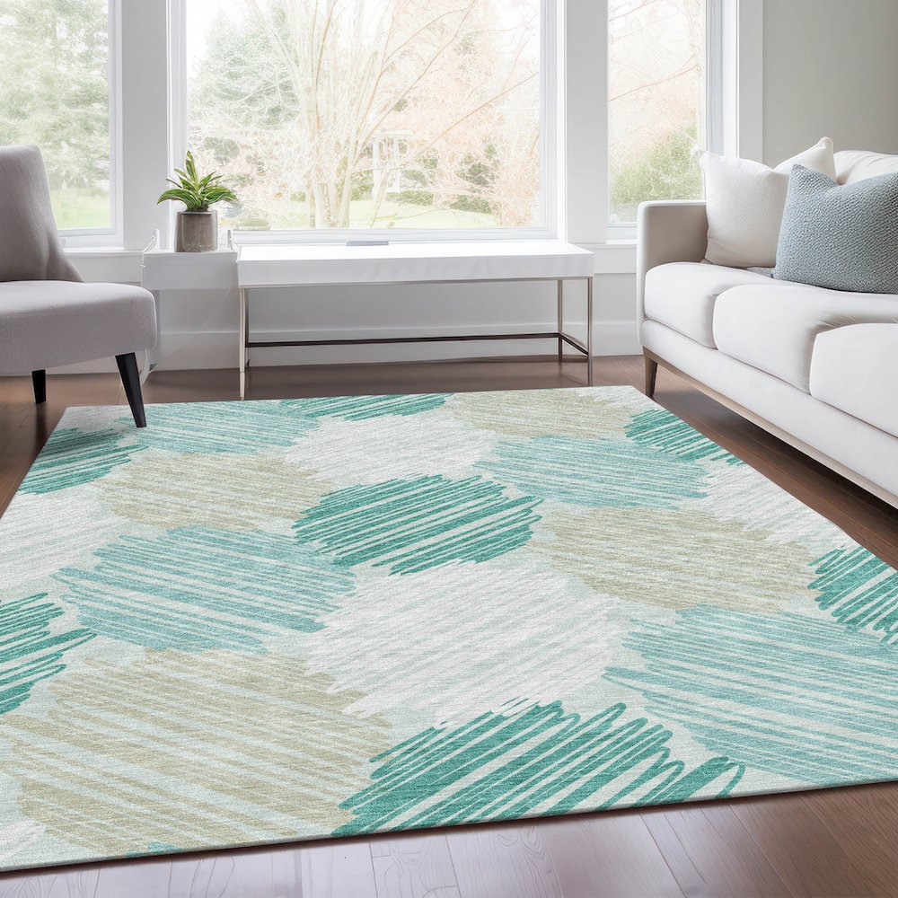 Machine Washable Indoor/Outdoor Chantille Teal 8' x 10' Rug. Picture 6