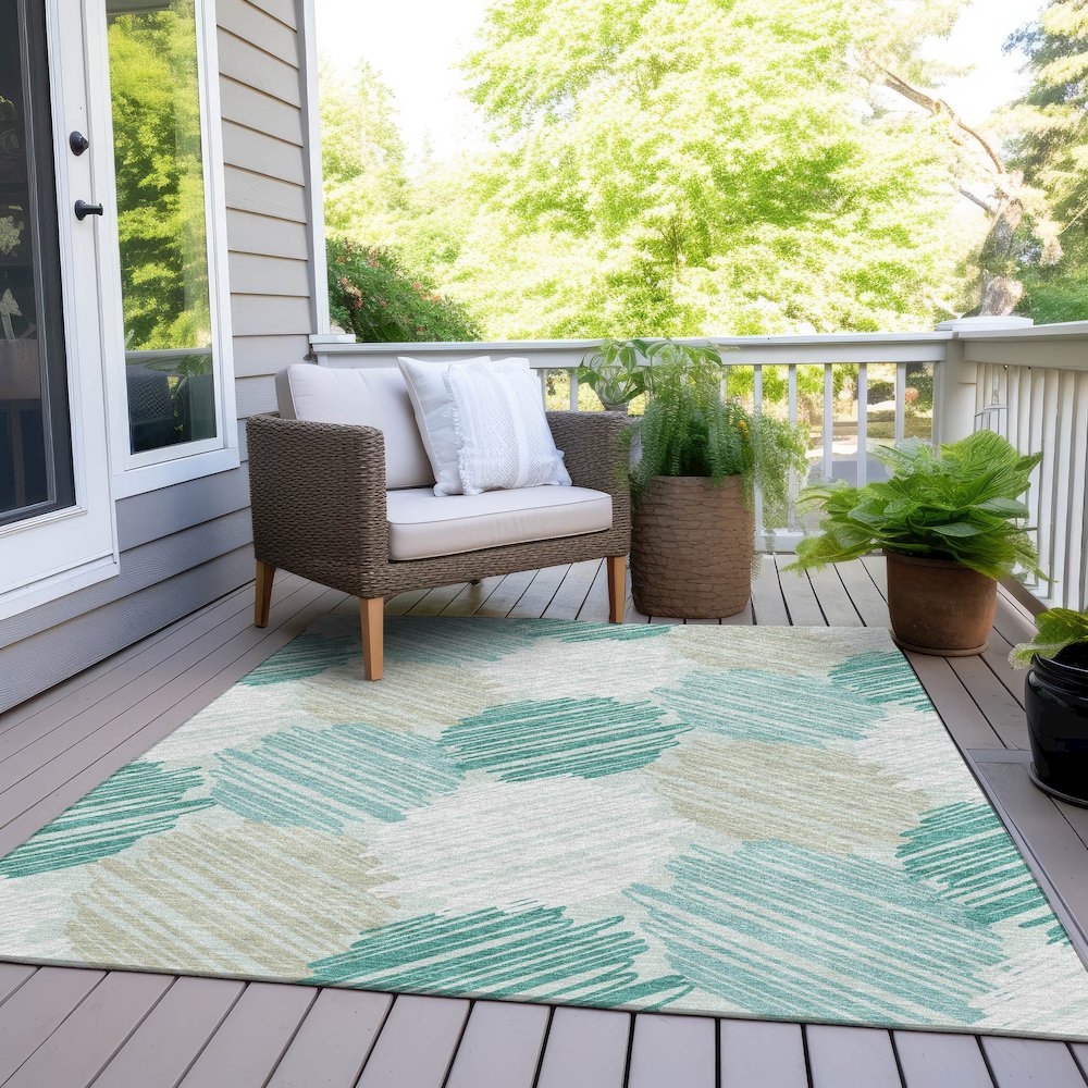 Machine Washable Indoor/Outdoor Chantille Teal 8' x 10' Rug. Picture 8