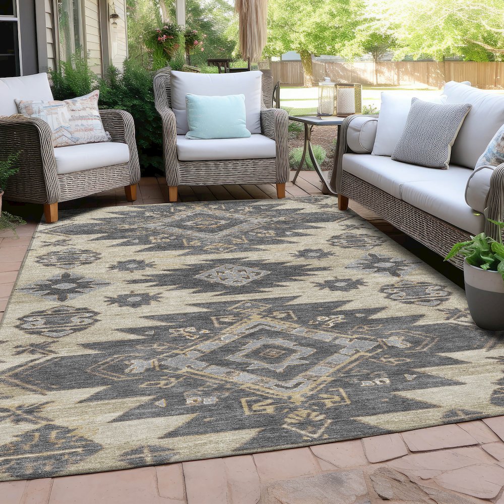 Machine Washable Indoor/Outdoor Chantille Beige 8' x 10' Rug. Picture 7