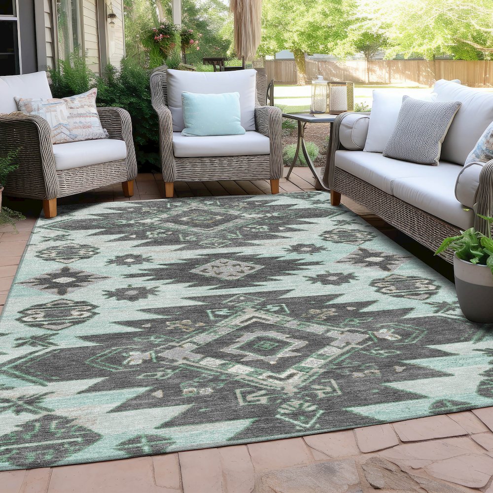 Machine Washable Indoor/Outdoor Chantille Mint 8' x 10' Rug. Picture 7