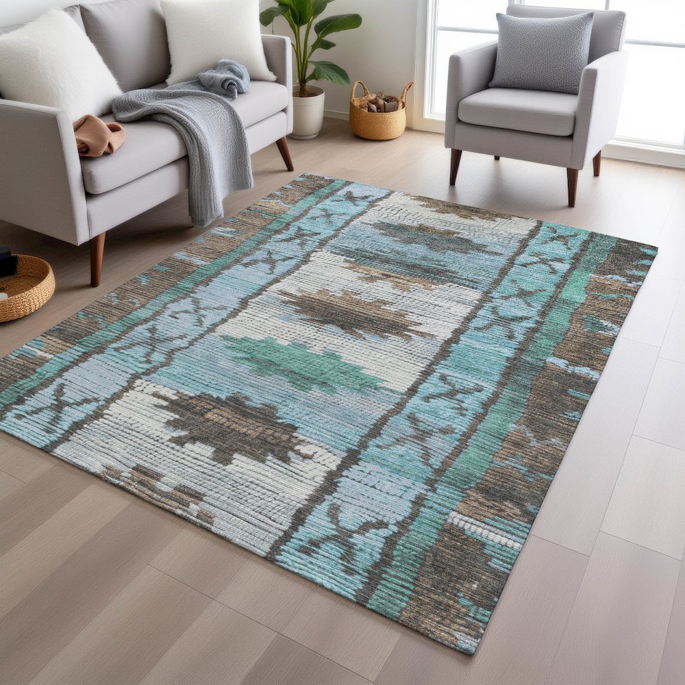 Machine Washable Indoor/Outdoor Chantille Brown 8' x 10' Rug. Picture 5
