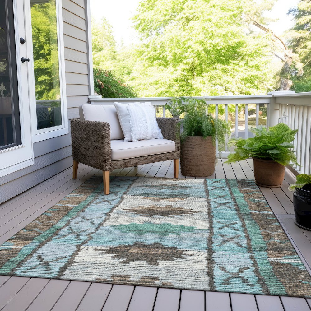 Machine Washable Indoor/Outdoor Chantille Brown 8' x 10' Rug. Picture 8