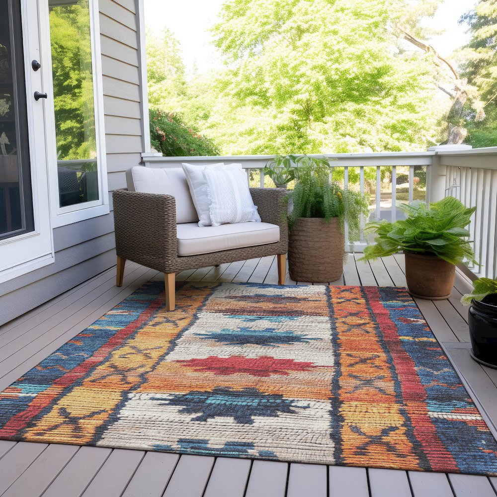 Machine Washable Indoor/Outdoor Chantille Navy 8' x 10' Rug. Picture 8