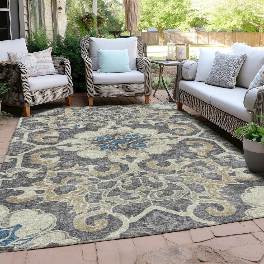 Machine Washable Indoor/Outdoor Chantille Beige 8' x 10' Rug. Picture 7