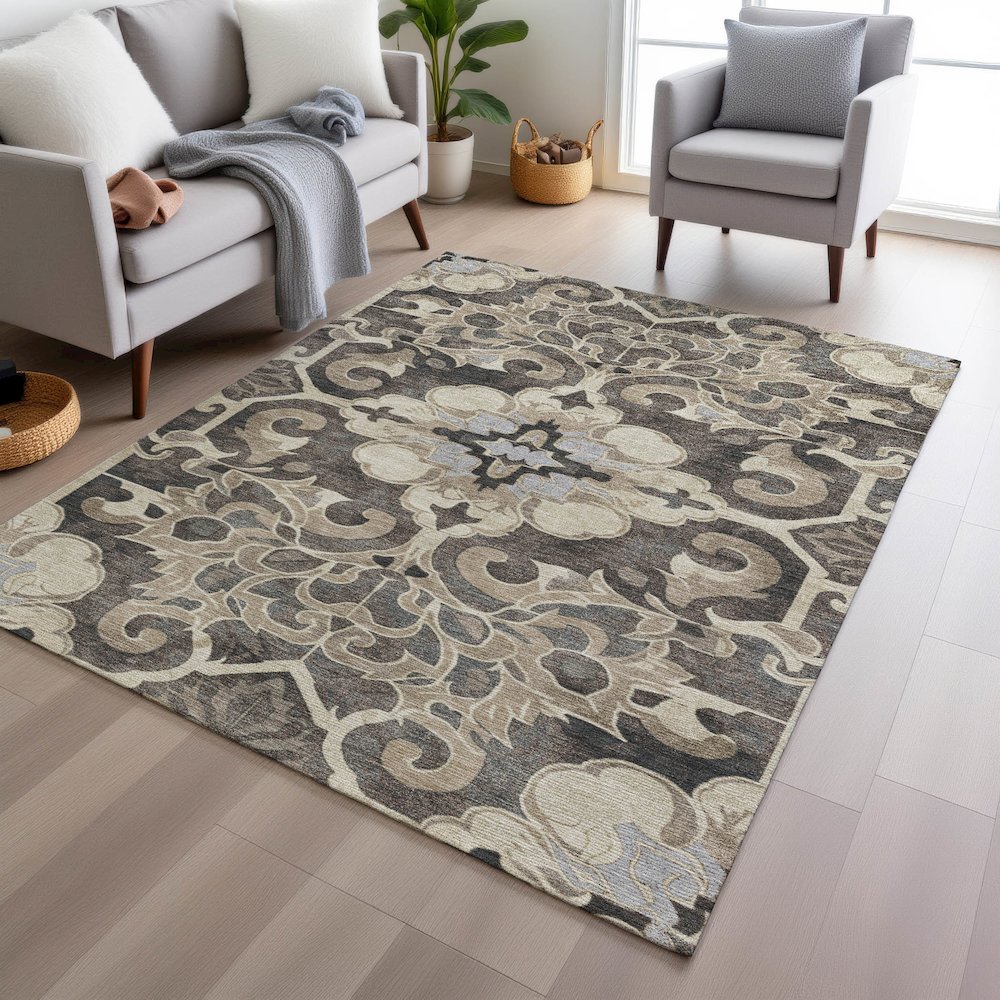 Machine Washable Indoor/Outdoor Chantille Chocolate 8' x 10' Rug. Picture 5