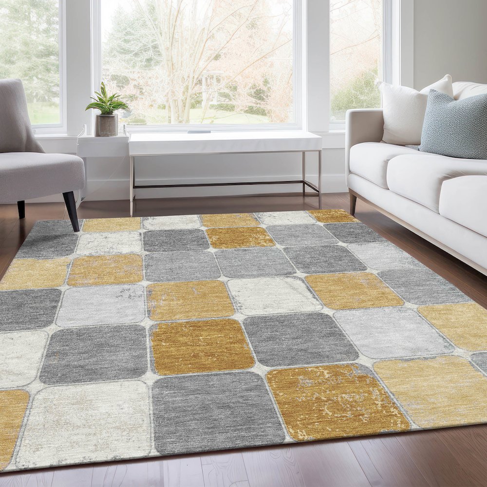Machine Washable Indoor/Outdoor Chantille Gold 8' x 10' Rug. Picture 6
