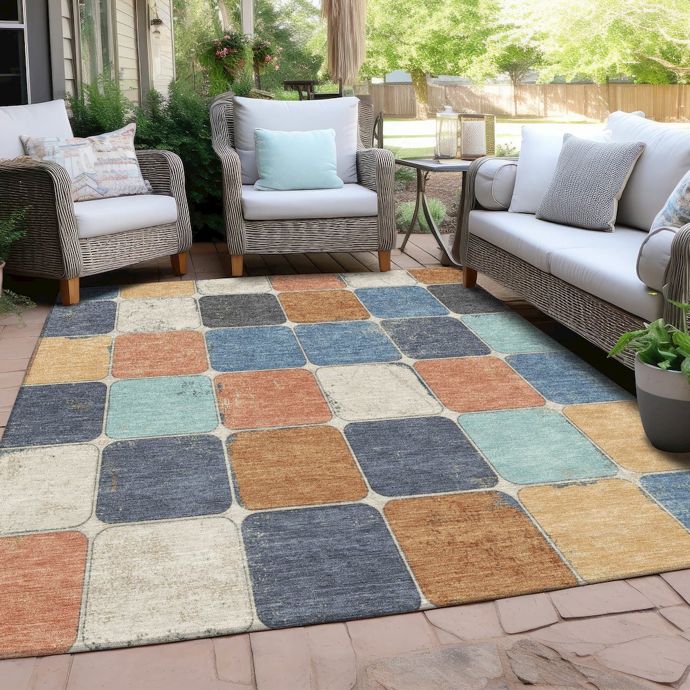 Machine Washable Indoor/Outdoor Chantille Rust 8' x 10' Rug. Picture 7