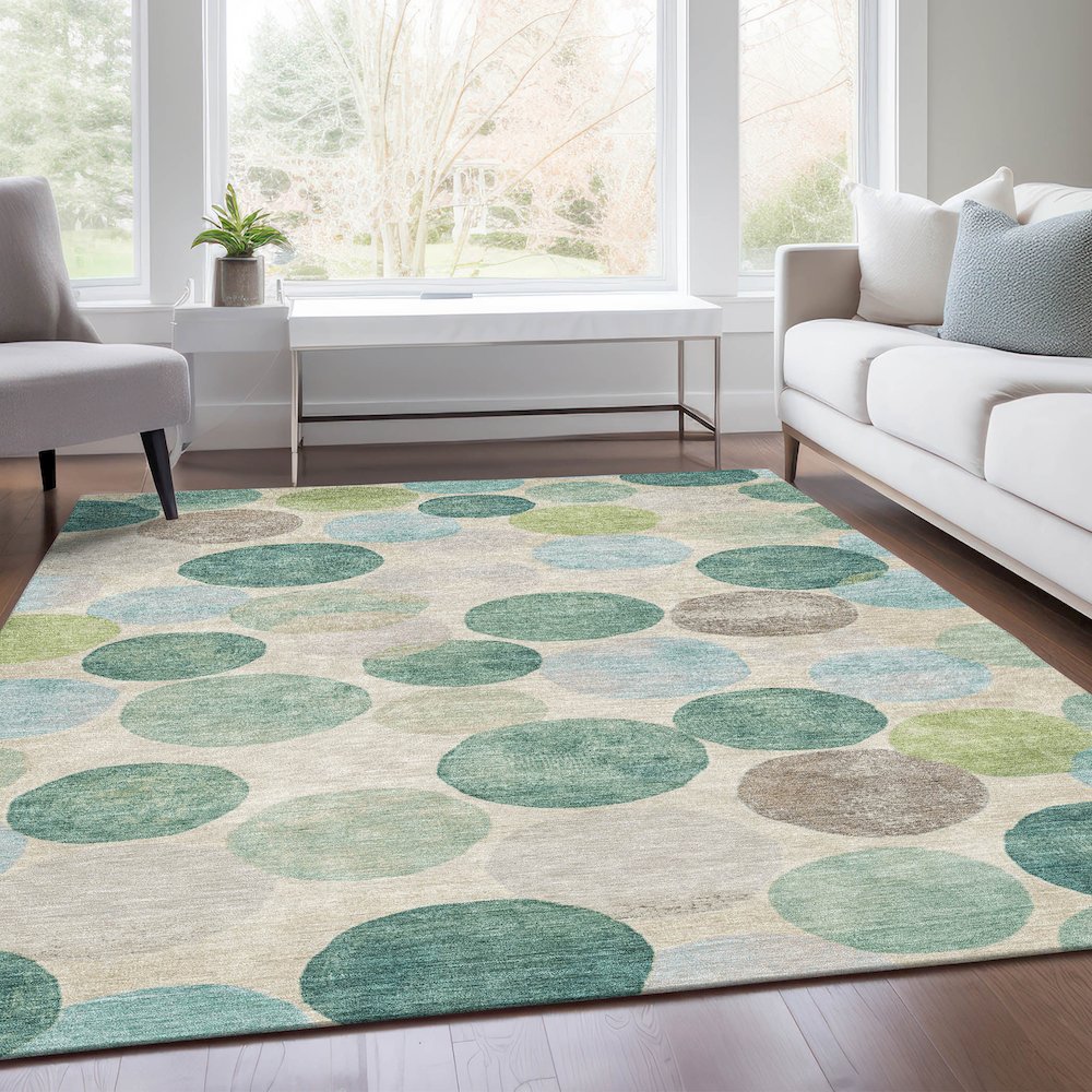 Machine Washable Indoor/Outdoor Chantille Teal 8' x 10' Rug. Picture 6