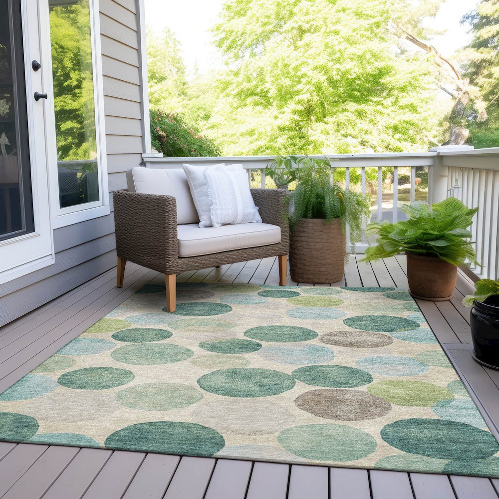 Machine Washable Indoor/Outdoor Chantille Teal 8' x 10' Rug. Picture 8