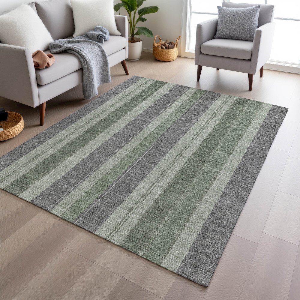 Machine Washable Indoor/Outdoor Chantille Green 8' x 10' Rug. Picture 5