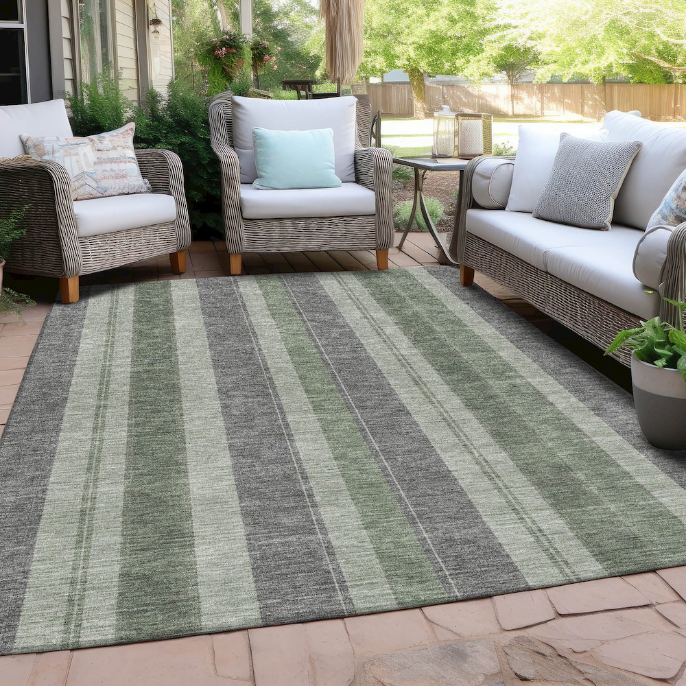 Machine Washable Indoor/Outdoor Chantille Green 8' x 10' Rug. Picture 7