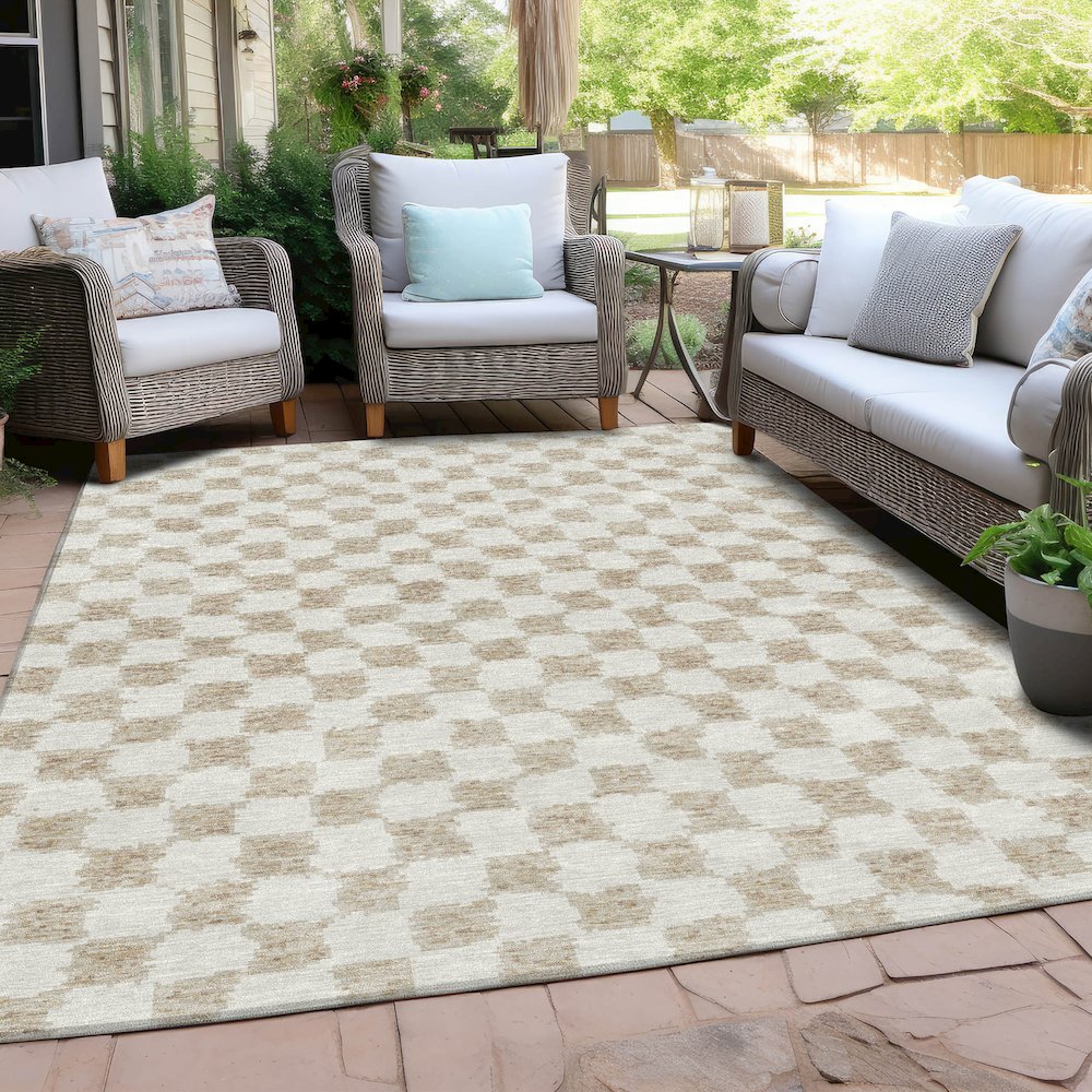Machine Washable Indoor/Outdoor Chantille Beige 8' x 10' Rug. Picture 7
