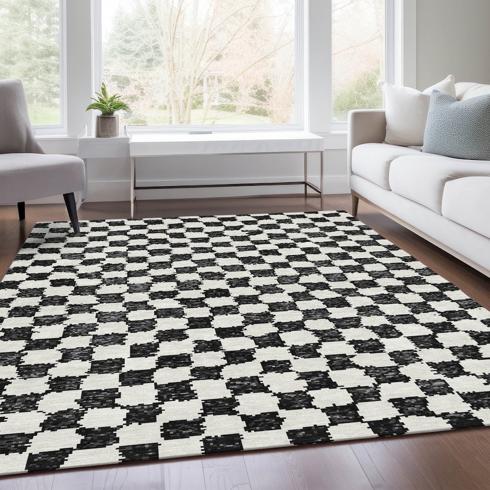 Machine Washable Indoor/Outdoor Chantille Black 8' x 10' Rug. Picture 6