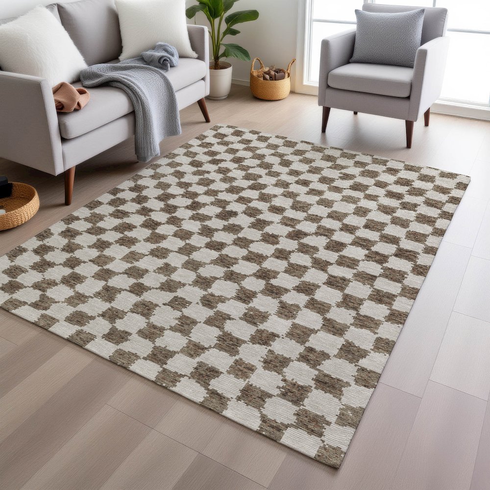 Machine Washable Indoor/Outdoor Chantille Brown 8' x 10' Rug. Picture 5