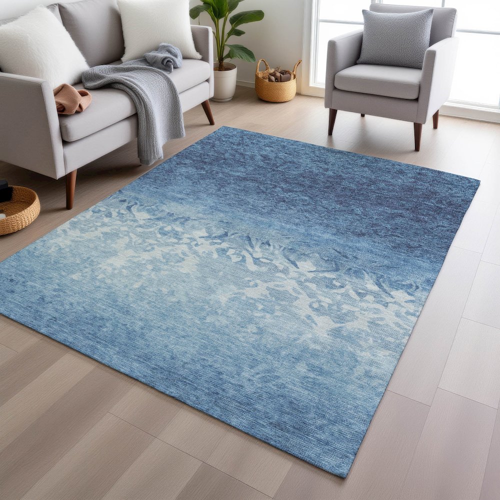 Machine Washable Indoor/Outdoor Chantille Denim 8' x 10' Rug. Picture 5