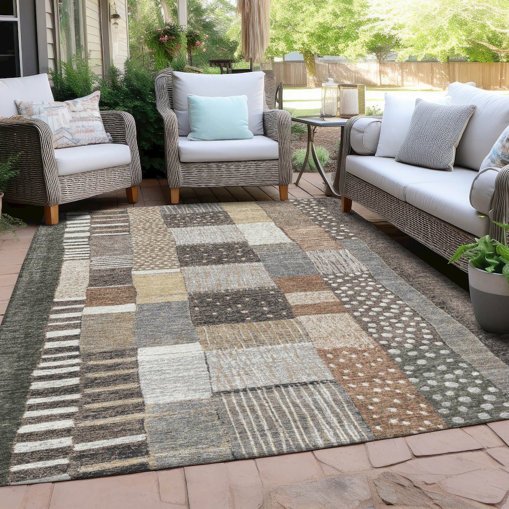 Machine Washable Indoor/Outdoor Chantille Brown 8' x 10' Rug. Picture 7