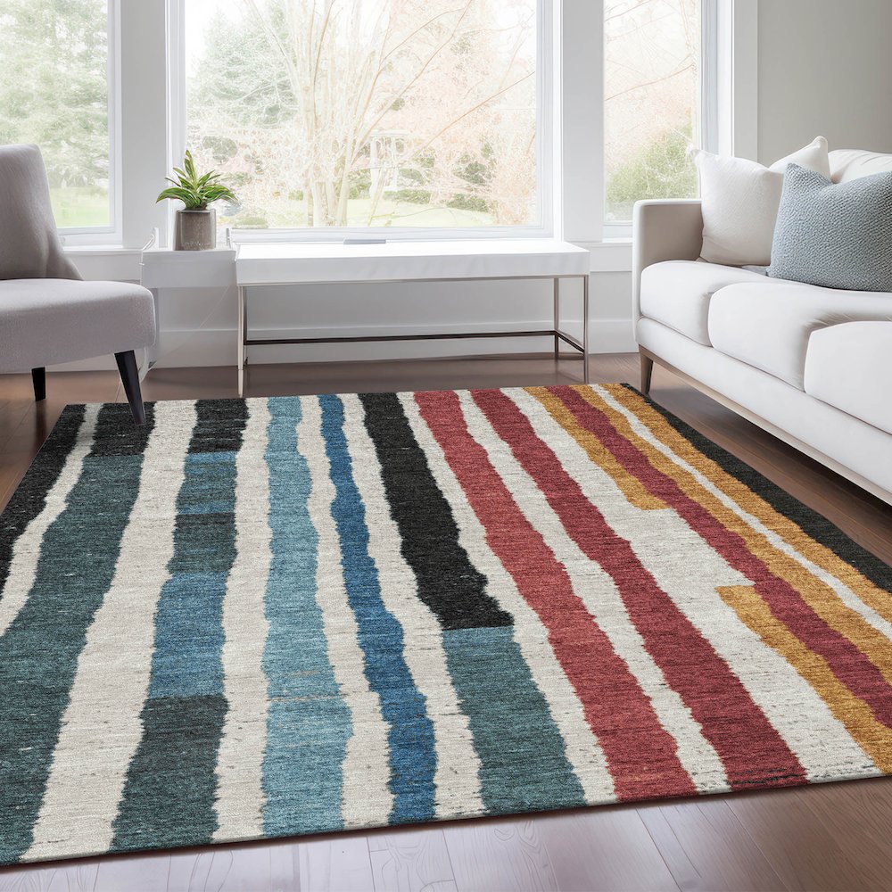 Machine Washable Indoor/Outdoor Chantille Black 8' x 10' Rug. Picture 6