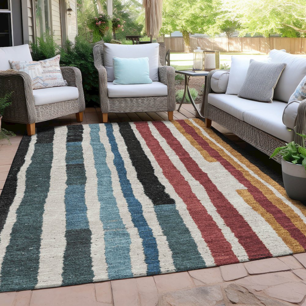 Machine Washable Indoor/Outdoor Chantille Black 8' x 10' Rug. Picture 7