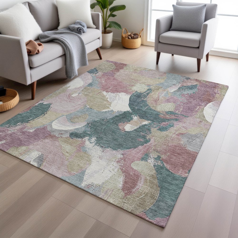 Machine Washable Indoor/Outdoor Chantille Mauve 8' x 10' Rug. Picture 5
