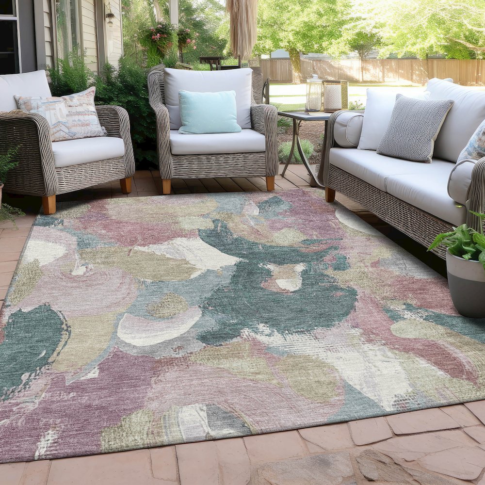 Machine Washable Indoor/Outdoor Chantille Mauve 8' x 10' Rug. Picture 7