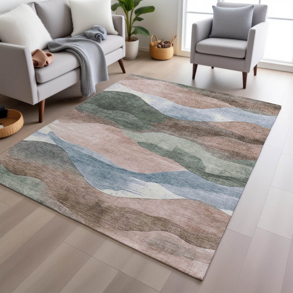 Machine Washable Indoor/Outdoor Chantille Salmon 8' x 10' Rug. Picture 5