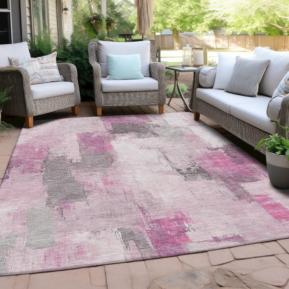 Machine Washable Indoor/Outdoor Chantille Pink 8' x 10' Rug. Picture 7