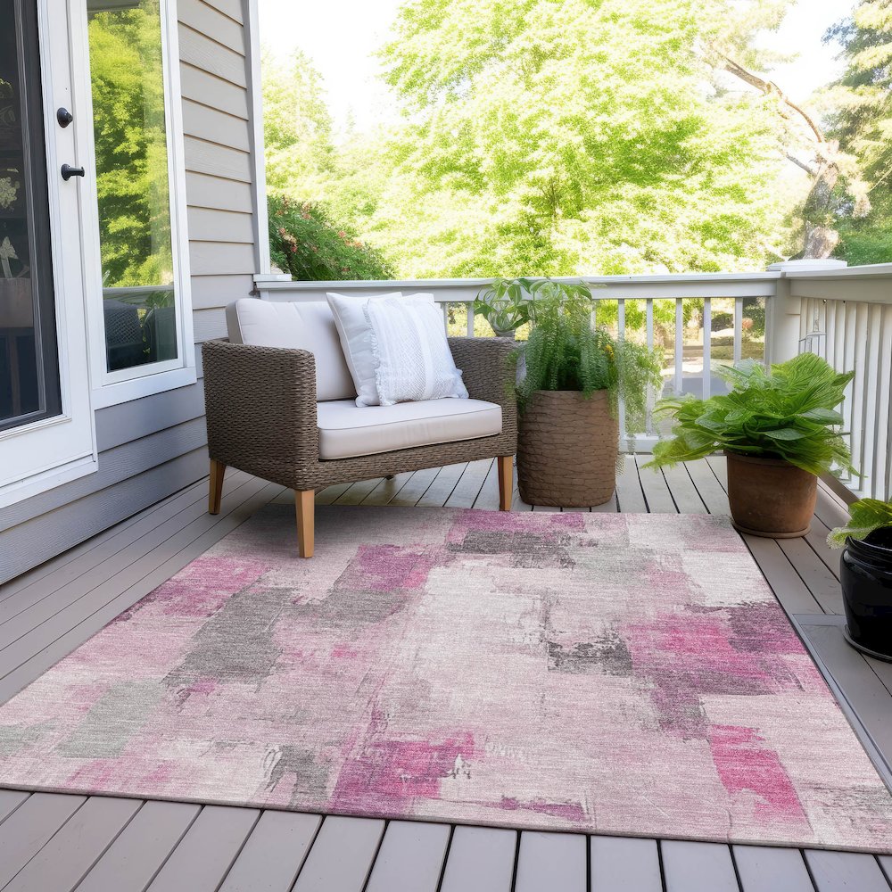 Machine Washable Indoor/Outdoor Chantille Pink 8' x 10' Rug. Picture 8
