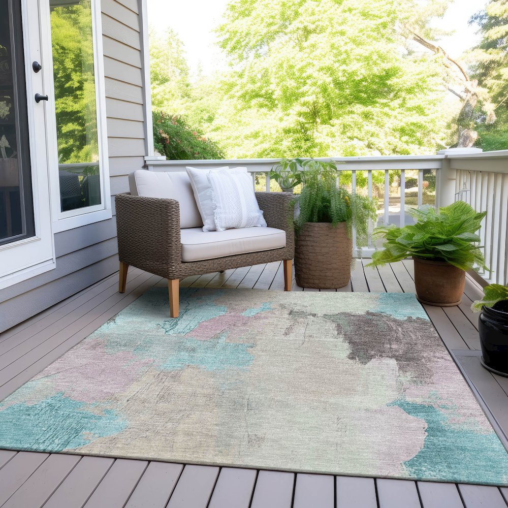 Machine Washable Indoor/Outdoor Chantille Teal 8' x 10' Rug. Picture 8