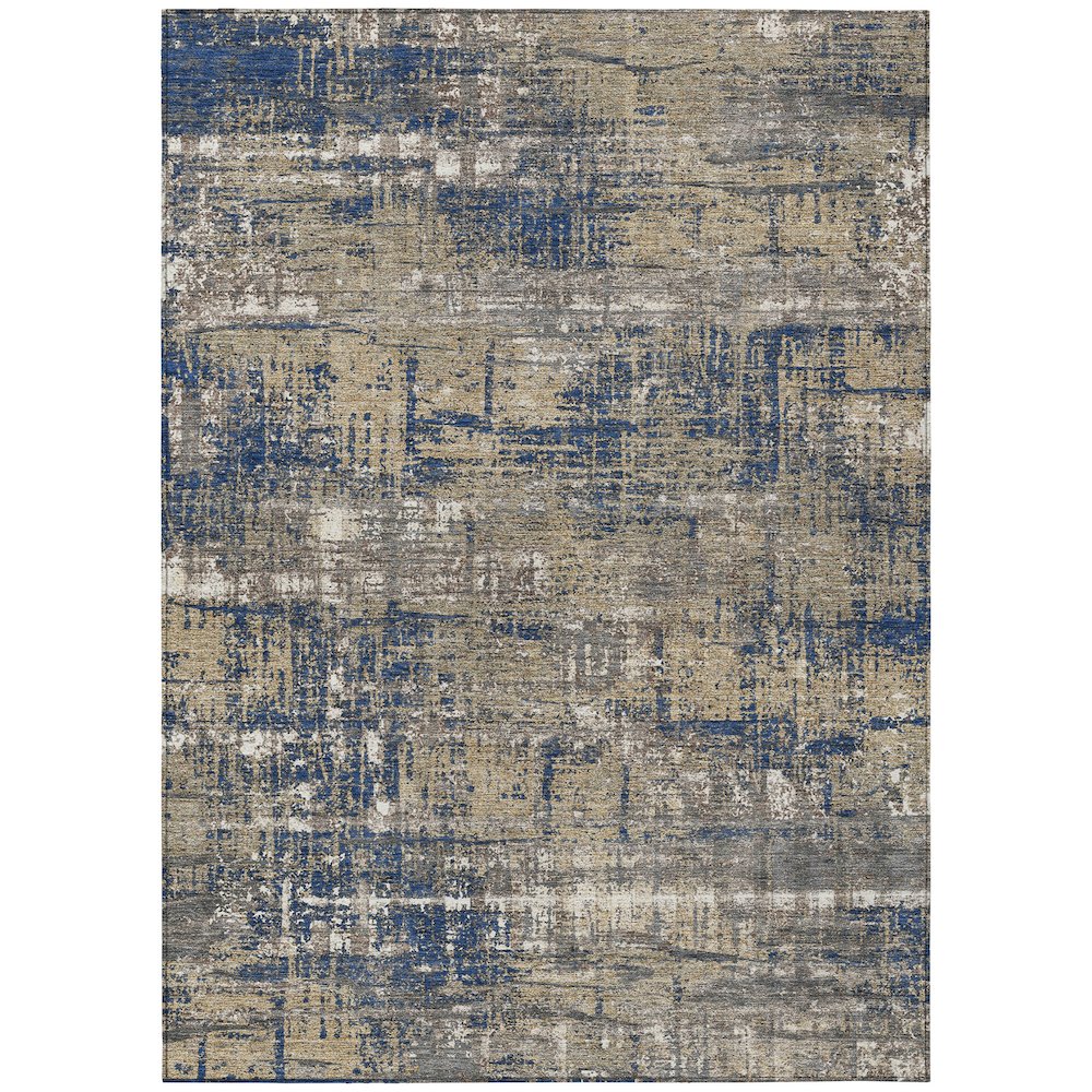 Machine Washable Indoor/Outdoor Chantille Navy 8' x 10' Rug. Picture 1