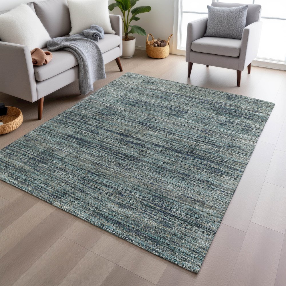 Machine Washable Indoor/Outdoor Chantille Teal 8' x 10' Rug. Picture 5