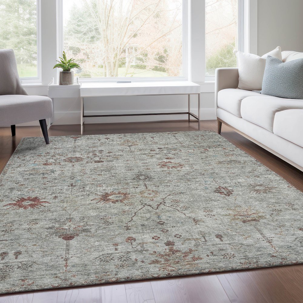Machine Washable Indoor/Outdoor Chantille Gray 8' x 10' Rug. Picture 6