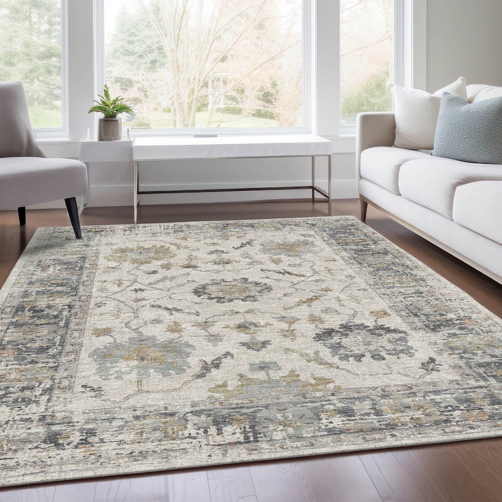Machine Washable Indoor/Outdoor Chantille Ivory 8' x 10' Rug. Picture 6