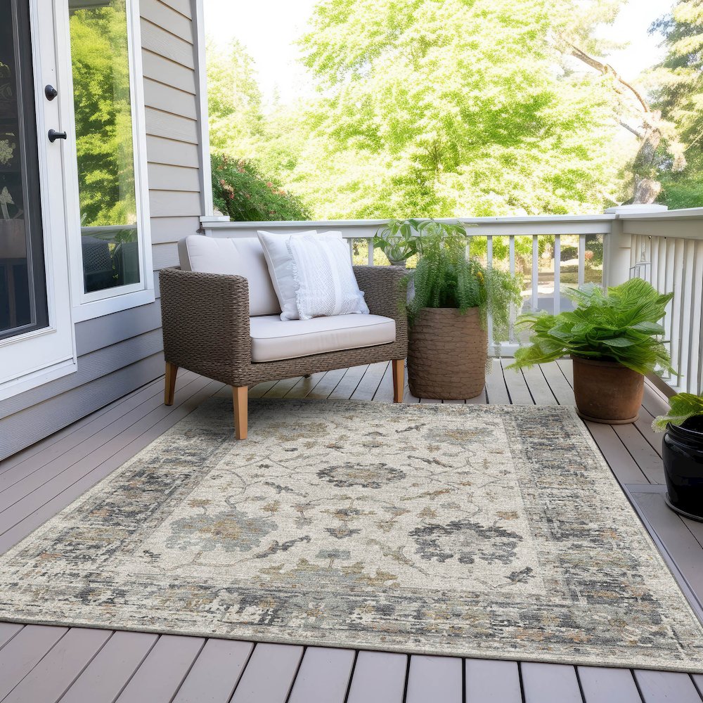Machine Washable Indoor/Outdoor Chantille Ivory 8' x 10' Rug. Picture 8