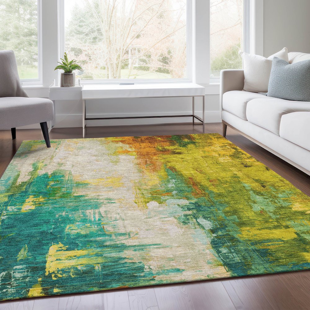 Machine Washable Indoor/Outdoor Chantille Green 8' x 10' Rug. Picture 6