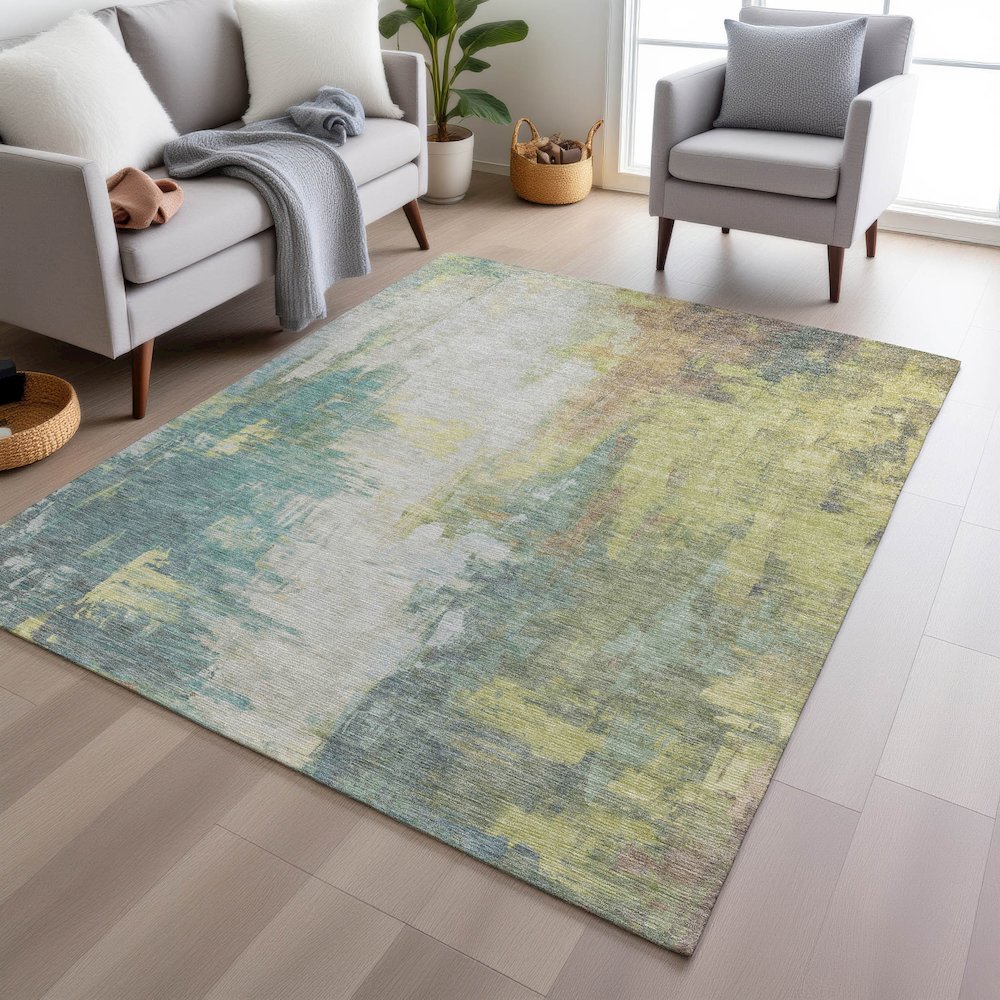 Machine Washable Indoor/Outdoor Chantille Seafoam 8' x 10' Rug. Picture 5