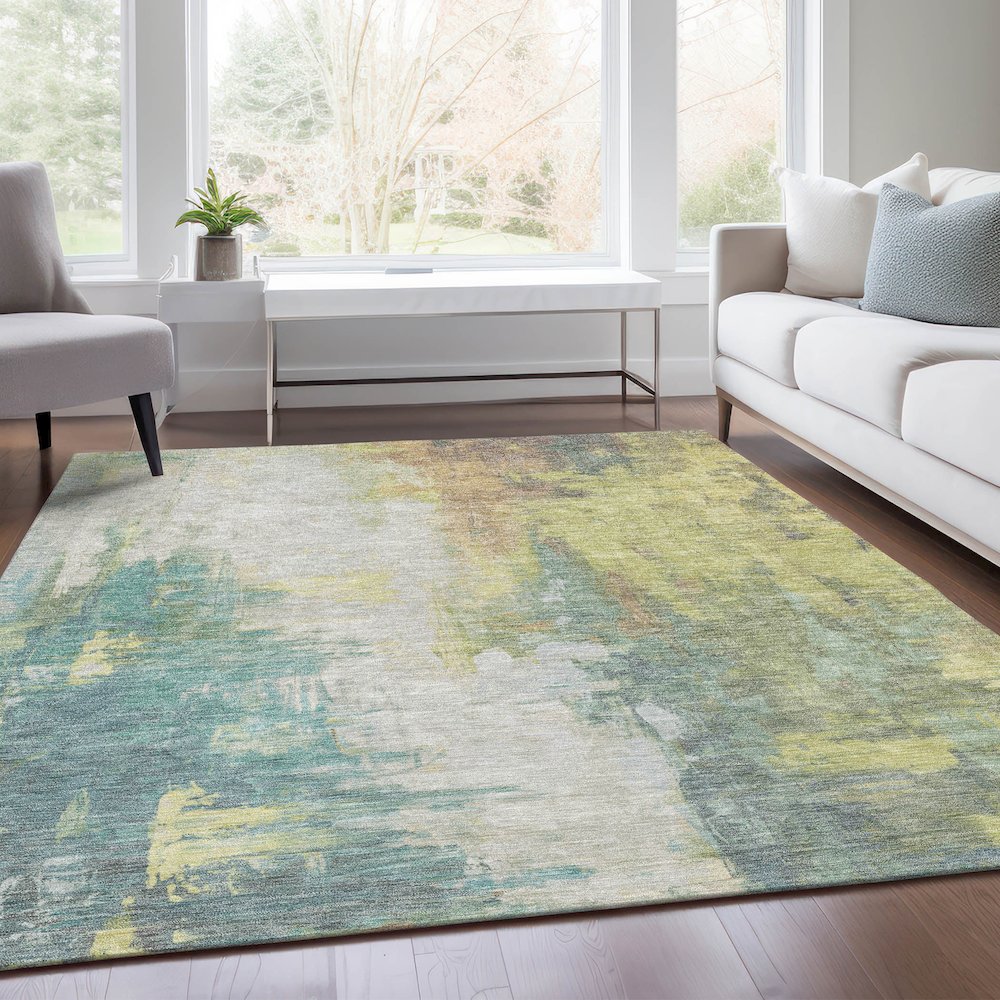 Machine Washable Indoor/Outdoor Chantille Seafoam 8' x 10' Rug. Picture 6