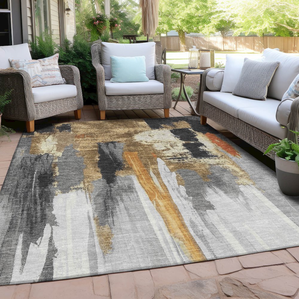 Machine Washable Indoor/Outdoor Chantille Black 8' x 10' Rug. Picture 7