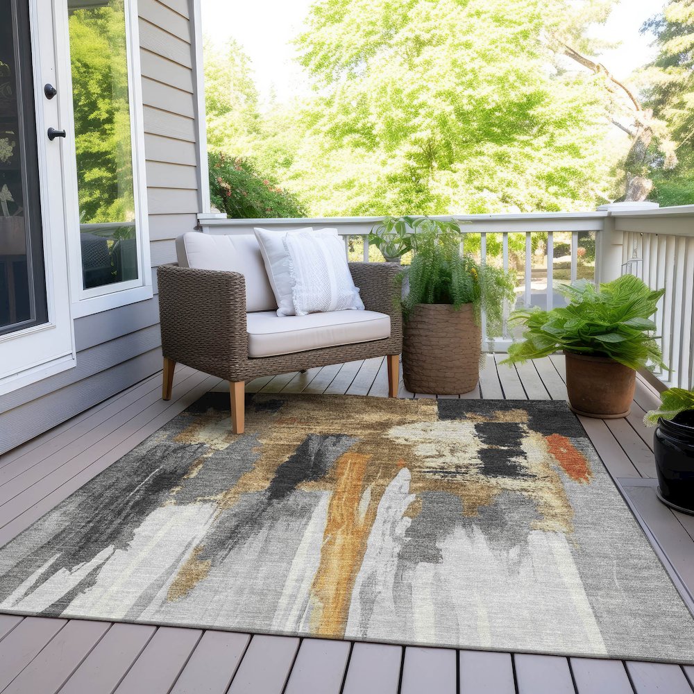 Machine Washable Indoor/Outdoor Chantille Black 8' x 10' Rug. Picture 8