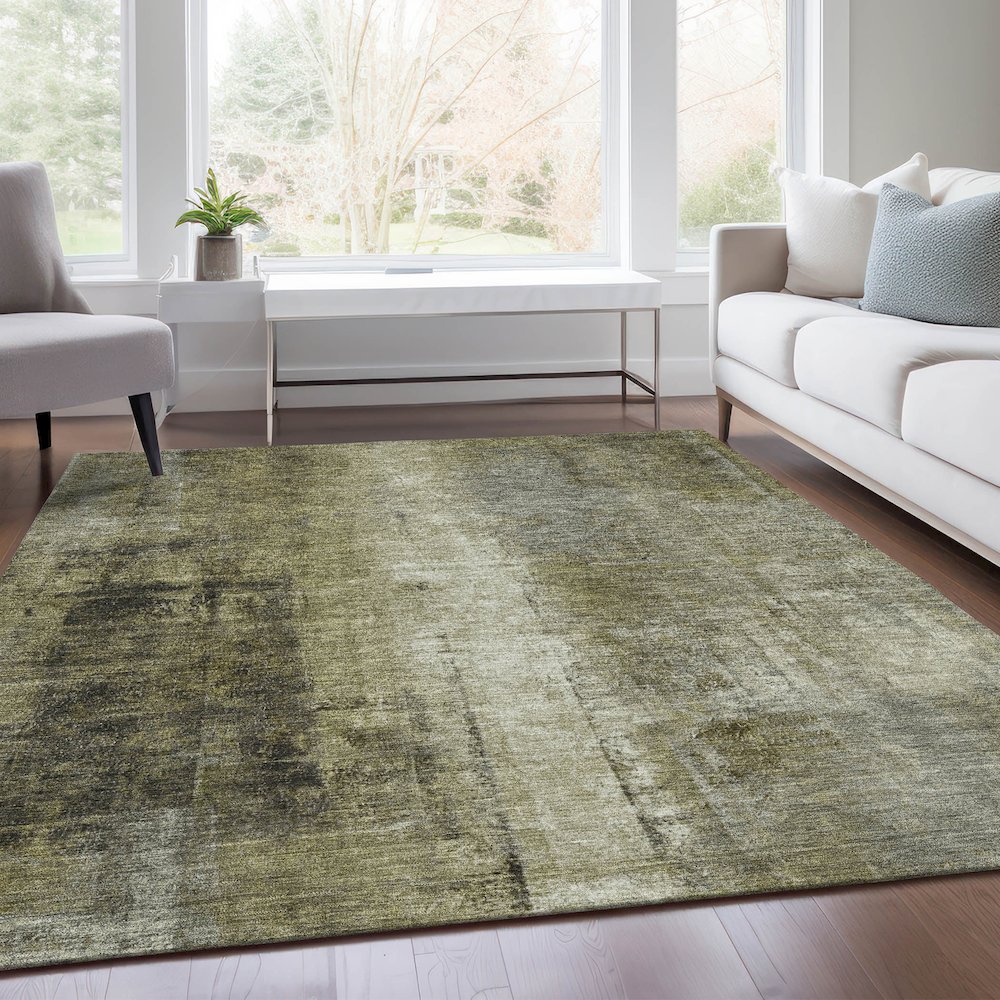 Machine Washable Indoor/Outdoor Chantille Olive 8' x 10' Rug. Picture 6