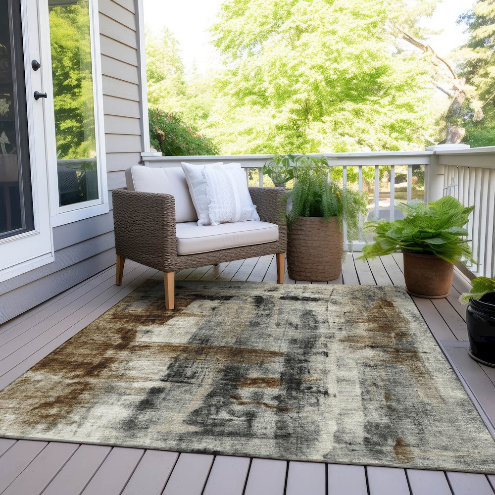 Machine Washable Indoor/Outdoor Chantille Taupe 8' x 10' Rug. Picture 8