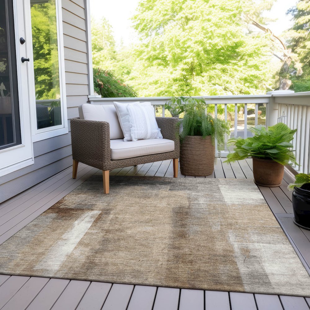 Machine Washable Indoor/Outdoor Chantille Beige 8' x 10' Rug. Picture 8