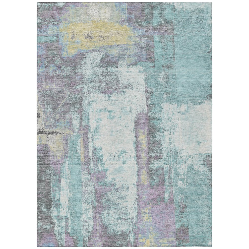 Machine Washable Indoor/Outdoor Chantille Teal 8' x 10' Rug. Picture 1