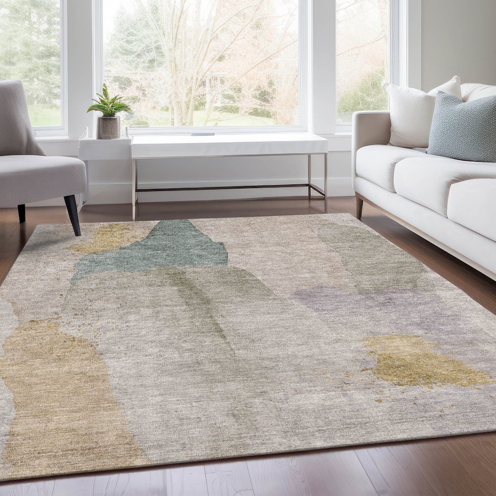 Machine Washable Indoor/Outdoor Chantille Beige 8' x 10' Rug. Picture 6