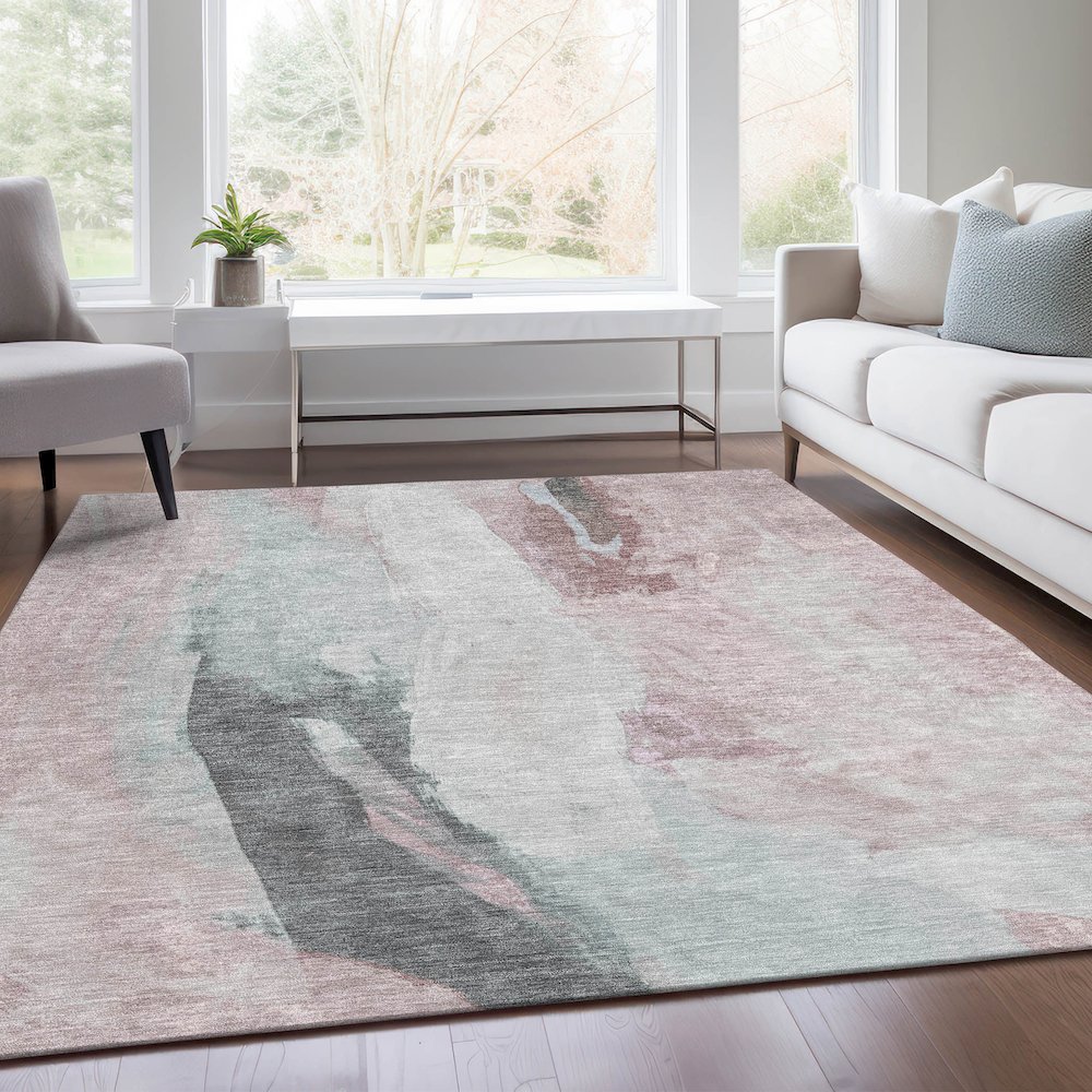 Machine Washable Indoor/Outdoor Chantille Blush 8' x 10' Rug. Picture 6
