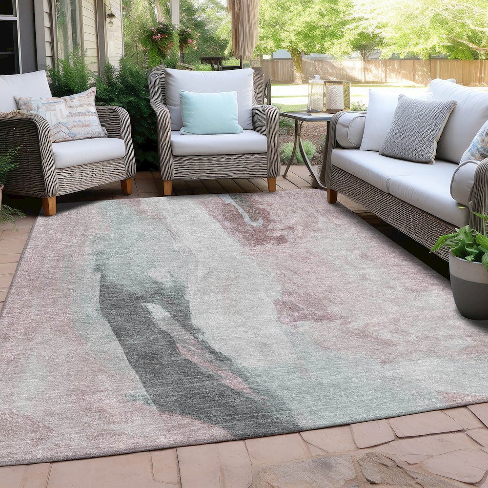 Machine Washable Indoor/Outdoor Chantille Blush 8' x 10' Rug. Picture 7