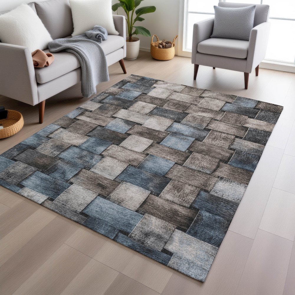 Machine Washable Indoor/Outdoor Chantille Taupe 8' x 10' Rug. Picture 5