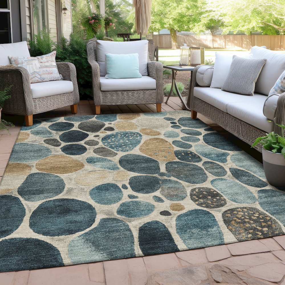 Machine Washable Indoor/Outdoor Chantille Teal 8' x 10' Rug. Picture 7